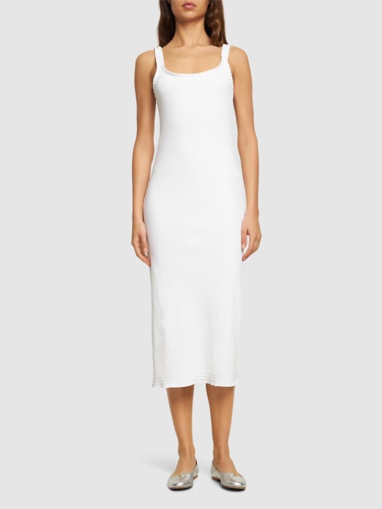 Chloé: Ribbed cotton jersey logo midi dress - Beyaz - women_1 | Luisa Via Roma