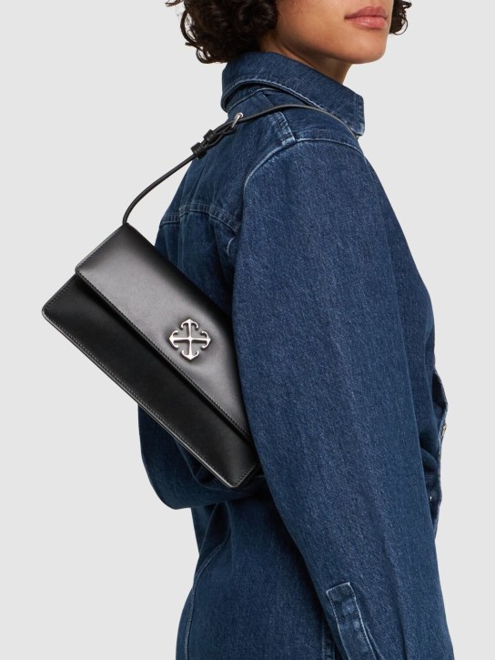 Off-White: Jitney 1.0 leather shoulder bag - Siyah - women_1 | Luisa Via Roma