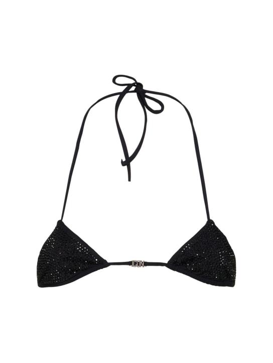 Dsquared2: Top bikini in lycra con decorazioni - Nero - women_0 | Luisa Via Roma