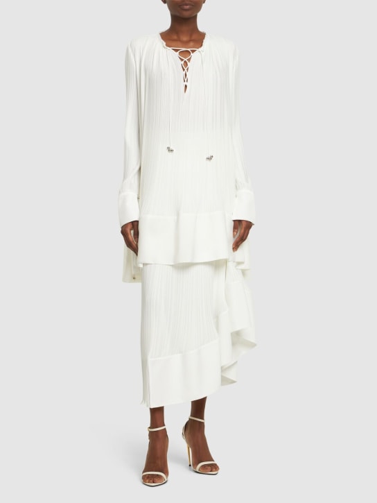 Lanvin: 高腰打褶迷笛半身裙 - 白色 - women_1 | Luisa Via Roma