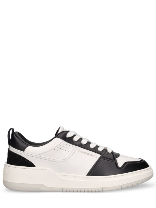 Ferragamo: Dennis leather & nylon sneakers - Siyah/Beyaz - women_0 | Luisa Via Roma