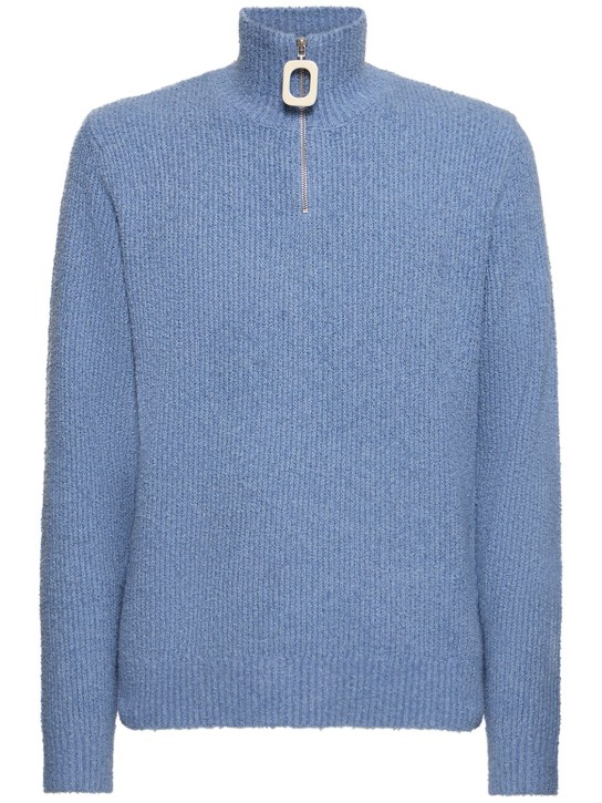 JW Anderson: Suéter de punto de algodón media cremallera - Azul - men_0 | Luisa Via Roma