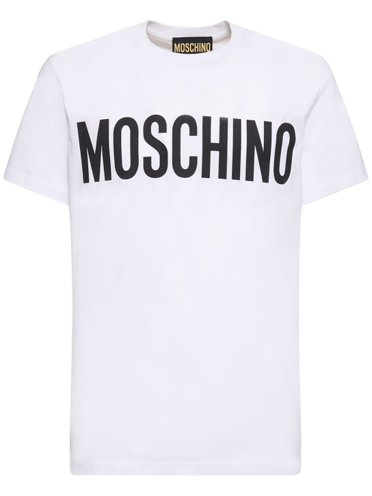 Moschino: T-shirt en coton imprimé logo - Blanc - men_0 | Luisa Via Roma