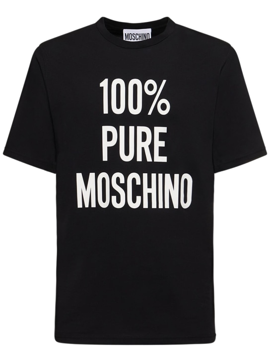 Moschino: T-Shirt aus Baumwolle „100% Pure Moschino“ - Schwarz - men_0 | Luisa Via Roma