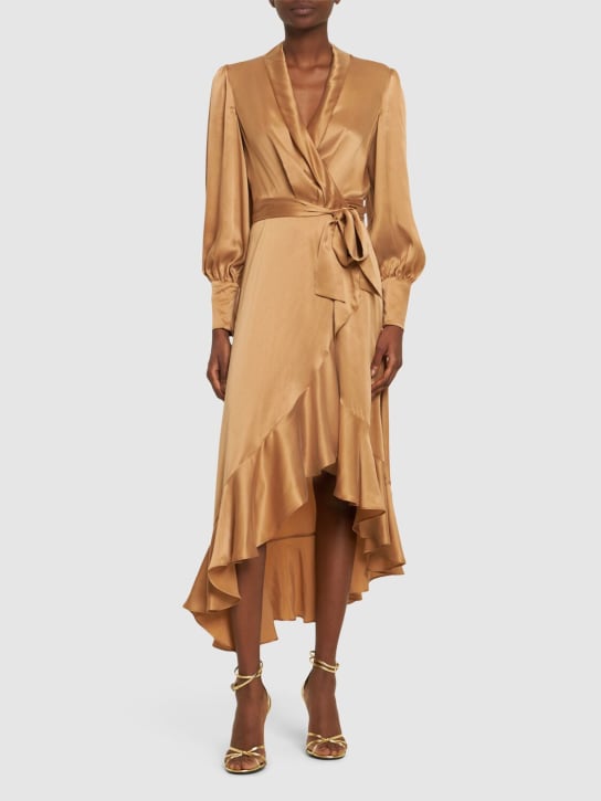 Zimmermann: Silk midi wrap dress - Bej - women_1 | Luisa Via Roma