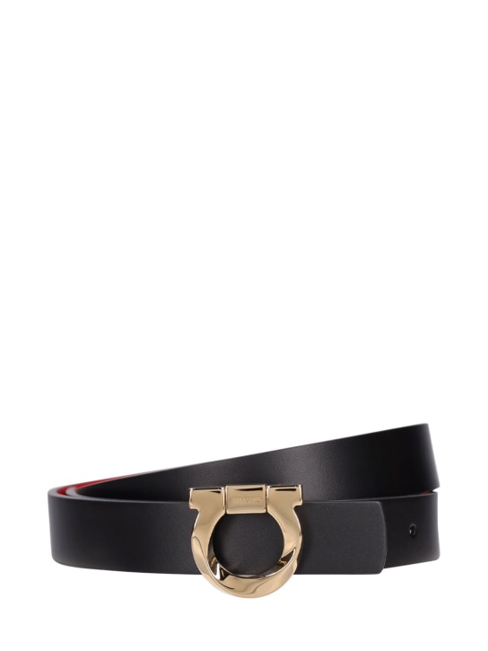 Ferragamo: 2.5cm Reversible leather belt - Black/Red - women_0 | Luisa Via Roma
