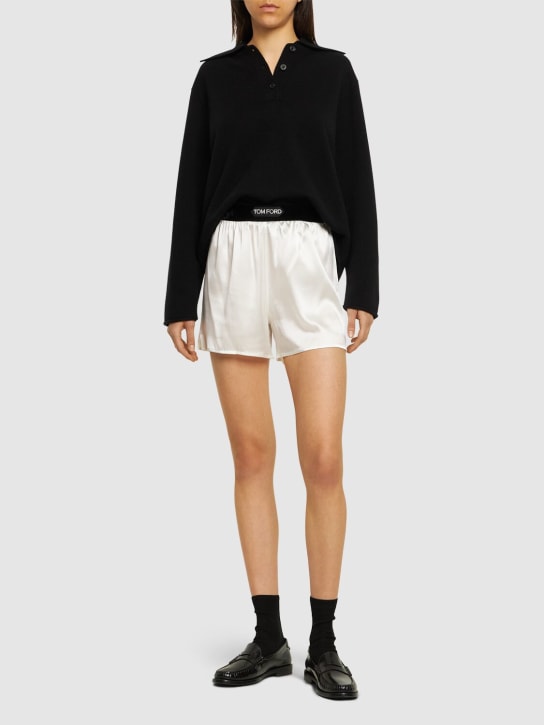 Tom Ford: Logo silk satin mini shorts - White - women_1 | Luisa Via Roma