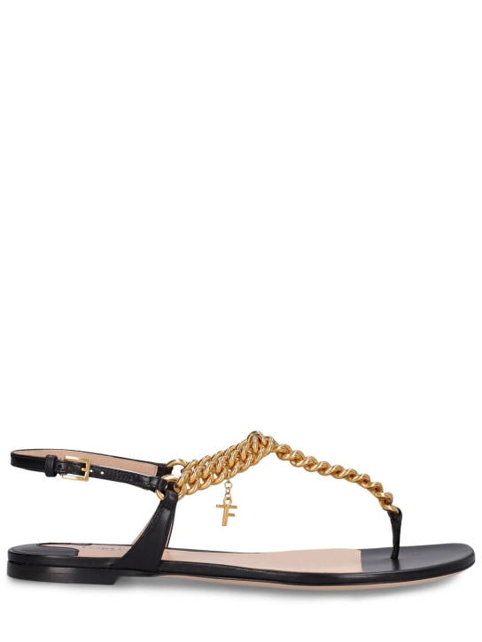 Tom Ford: 10mm Zenith leather & chain flat sandals - Black - women_0 | Luisa Via Roma