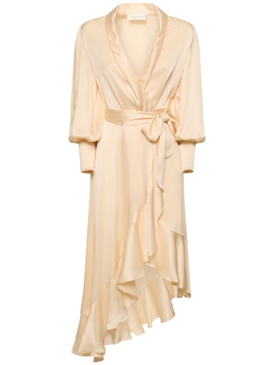 Zimmermann: Silk midi wrap dress - Sarı - women_0 | Luisa Via Roma