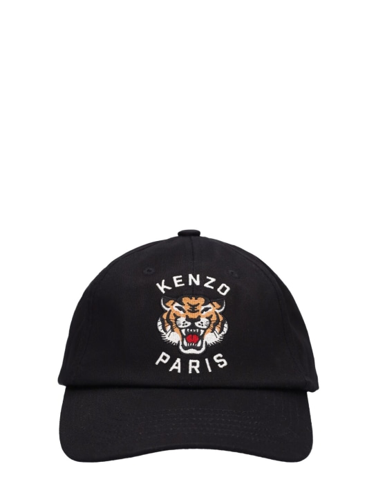 Kenzo Paris: Tiger embroidery cotton baseball cap - Siyah - men_0 | Luisa Via Roma