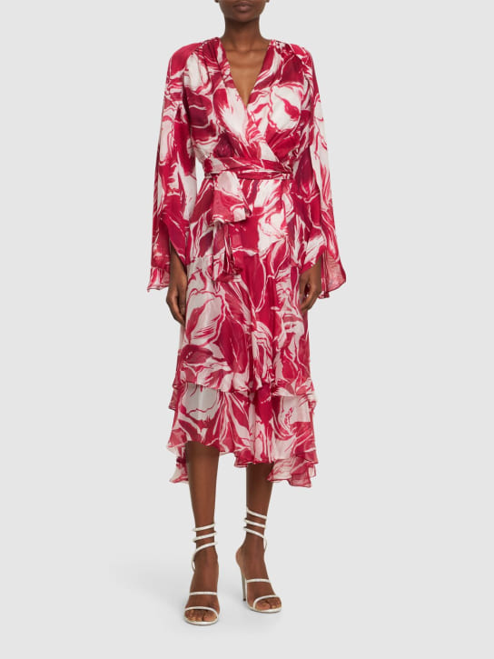 Costarellos: Juniper printed silk midi wrap dress - Multi/Red - women_1 | Luisa Via Roma