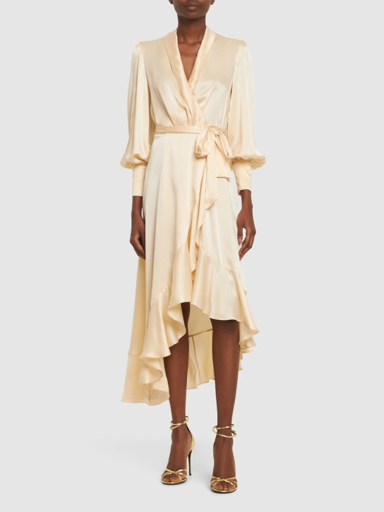 Zimmermann: Silk midi wrap dress - Sarı - women_1 | Luisa Via Roma