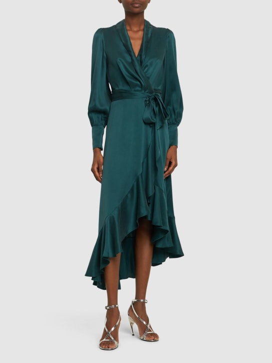 Zimmermann: Silk midi wrap dress - Yeşil - women_1 | Luisa Via Roma