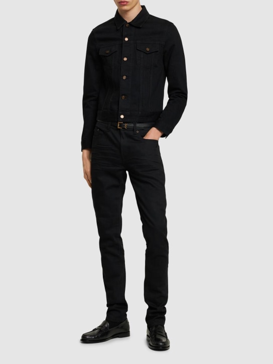 Saint Laurent: 15cm skinny low waist cotton denim jeans - Black - men_1 | Luisa Via Roma