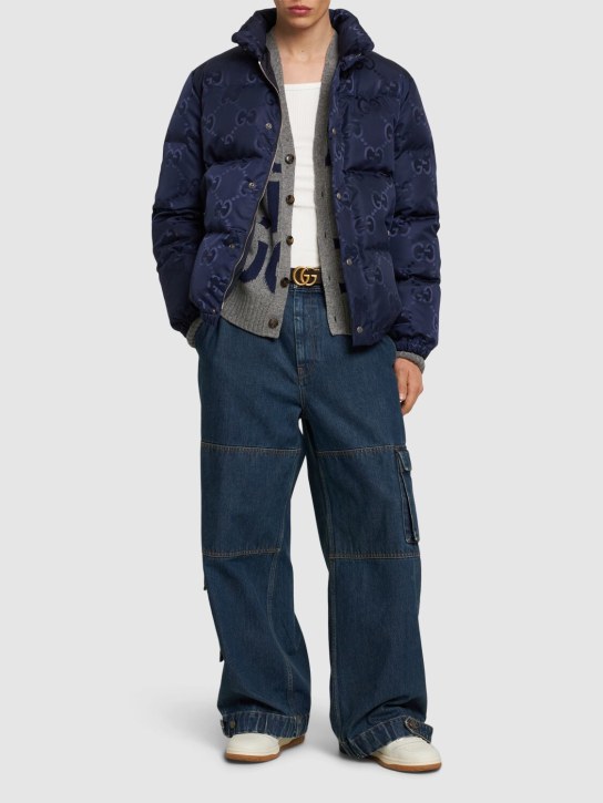 Gucci: Jumbo GG 캔버스 다운 재킷 - 블루 - men_1 | Luisa Via Roma