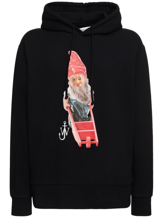JW Anderson: Gnome print cotton hoodie - Black - men_0 | Luisa Via Roma