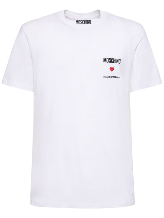 Moschino: T-Shirt aus Baumwolljersey mit Druck - Weiß - men_0 | Luisa Via Roma