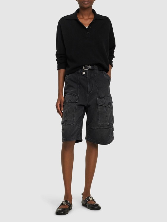 Marant Etoile: Hortens cotton cargo shorts - siyah - women_1 | Luisa Via Roma