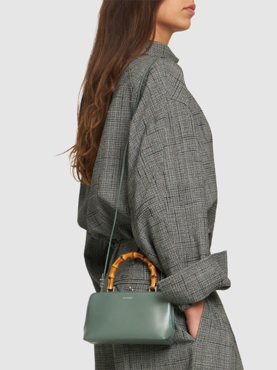 Jil Sander: Mini Goji Bamboo leather top handle bag - Seaweed - women_1 | Luisa Via Roma