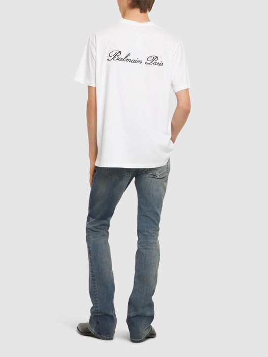 Balmain: Camiseta de algodón con logo - Blanco - men_1 | Luisa Via Roma