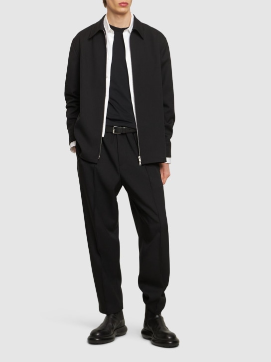 Jil Sander: 精细科技织物华达呢拉链开合衬衫 - 黑色 - men_1 | Luisa Via Roma