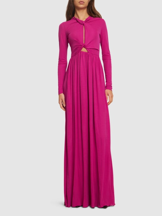 Giambattista Valli: Jersey knotted long sleeve maxi dress - Fuşya - women_1 | Luisa Via Roma