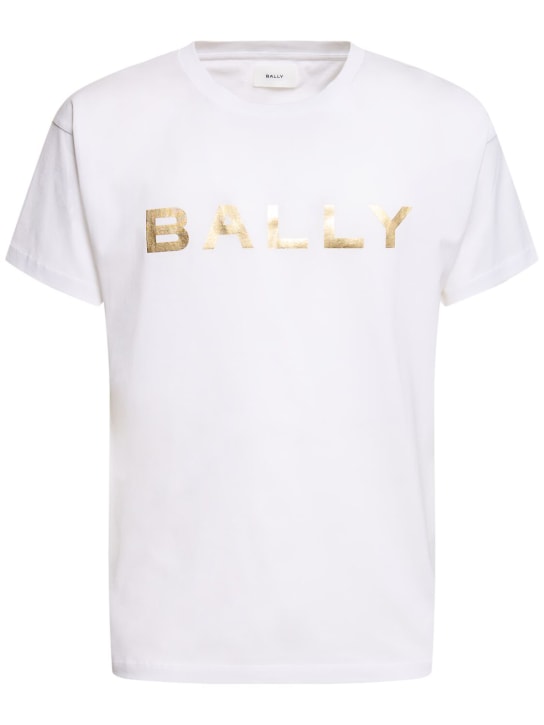 Bally: T-shirt in jersey di cotone con logo - Bianco - men_0 | Luisa Via Roma