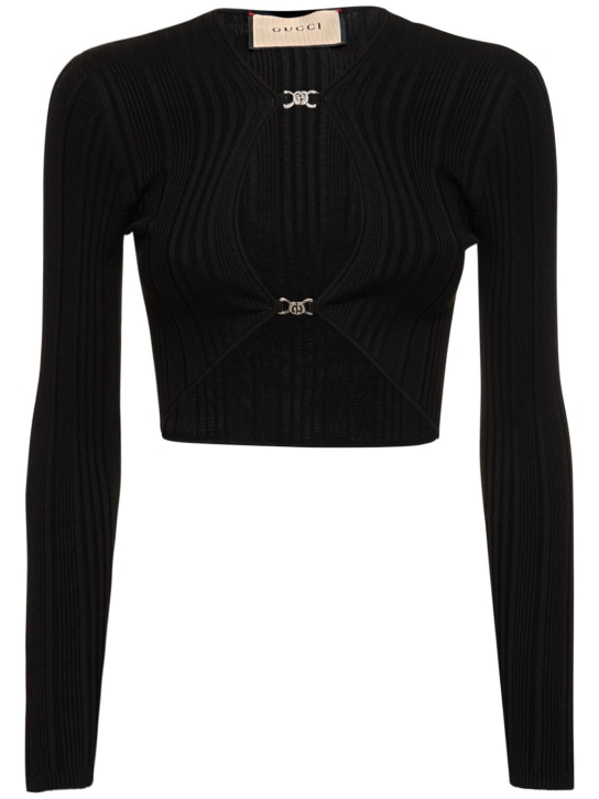 Gucci: Suéter de viscosa y seda acanalada - Negro - women_0 | Luisa Via Roma