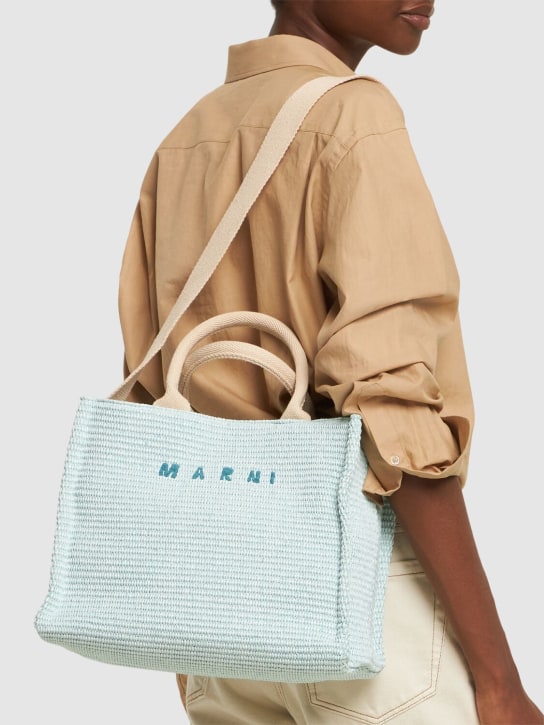 Marni: Small logo raffia effect tote bag - women_1 | Luisa Via Roma