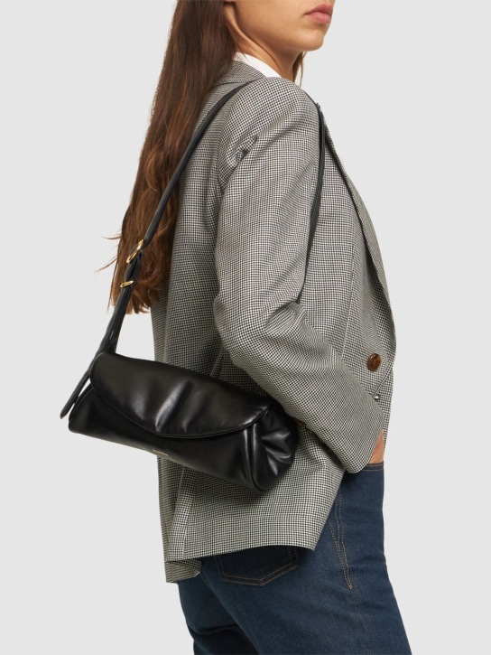 Jil Sander: Small Cannolo padded leather bag - Siyah - women_1 | Luisa Via Roma