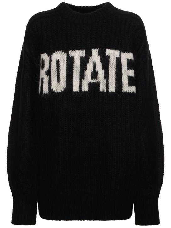 Rotate: Logo oversize wool blend knit sweater - Siyah - women_0 | Luisa Via Roma
