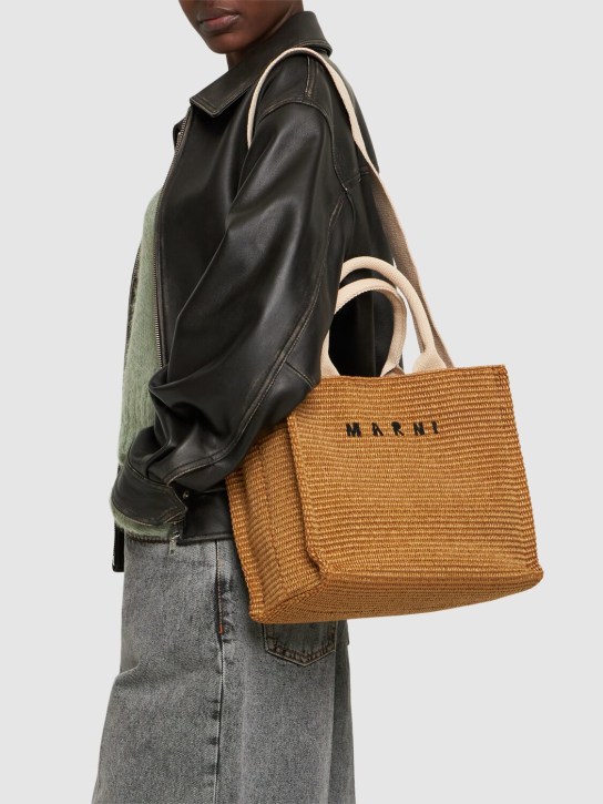 Marni: Small logo raffia effect tote bag - Raw Sienna - women_1 | Luisa Via Roma