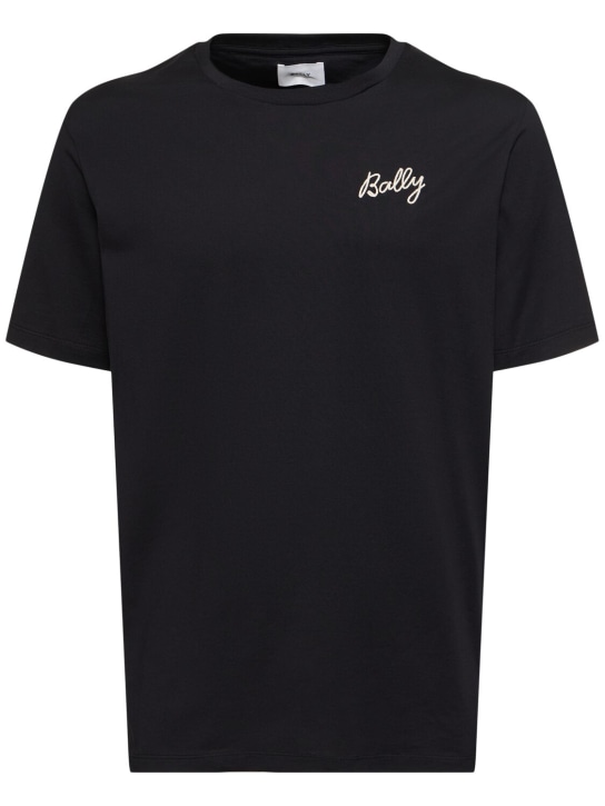 Bally: T-shirt in jersey di cotone con logo - Nero - men_0 | Luisa Via Roma