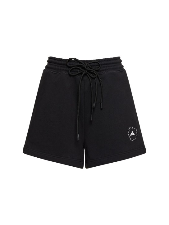 adidas By Stella McCartney: ASMC high waist terry shorts - Siyah - women_0 | Luisa Via Roma