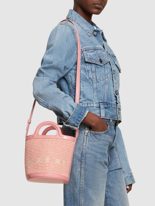 Marni: Mini raffia effect bucket bag - Light Pink - women_1 | Luisa Via Roma