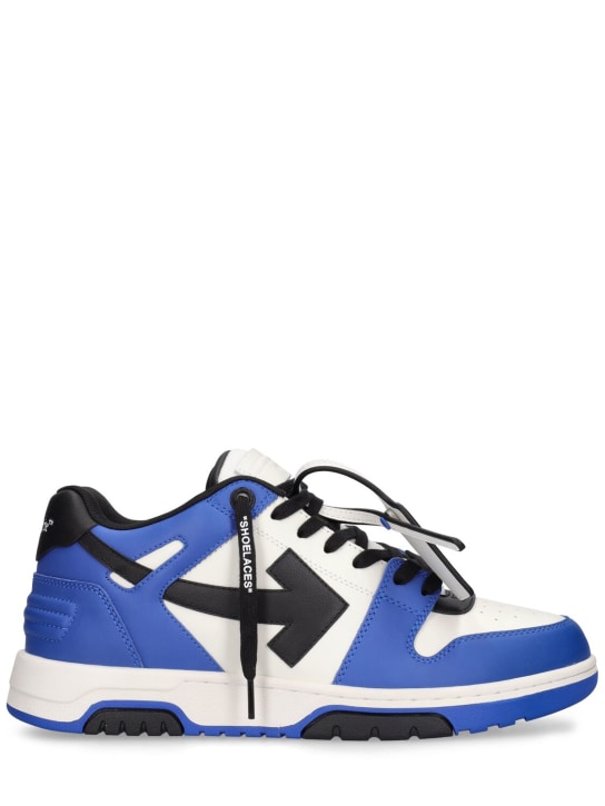 Off-White: Out Of Office leather sneakers - Blue/Black - men_0 | Luisa Via Roma