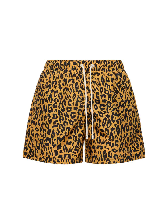 Palm Angels: Cheetah科��织物沙滩裤 - 橙色/黑色 - men_0 | Luisa Via Roma