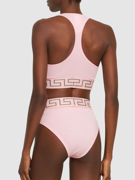 Versace: Greca stretch jersey high rise briefs - Pink - women_2 | Luisa Via Roma