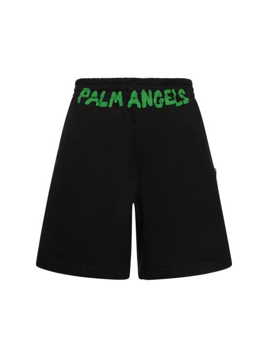 Palm Angels: Pantalon en coton à logo Seasonal - Noir - men_0 | Luisa Via Roma