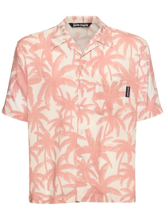Palm Angels: Palm print viscose shirt - White/Pink - men_0 | Luisa Via Roma