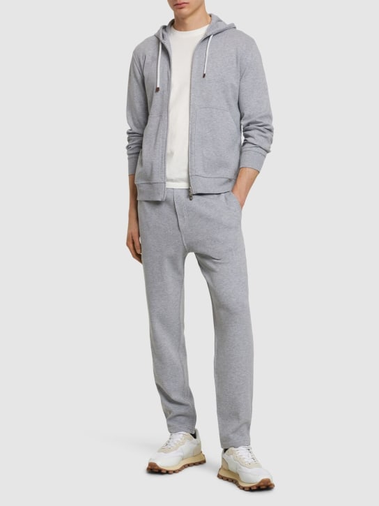Brunello Cucinelli: Cotton blend sweatpants - Grey - men_1 | Luisa Via Roma