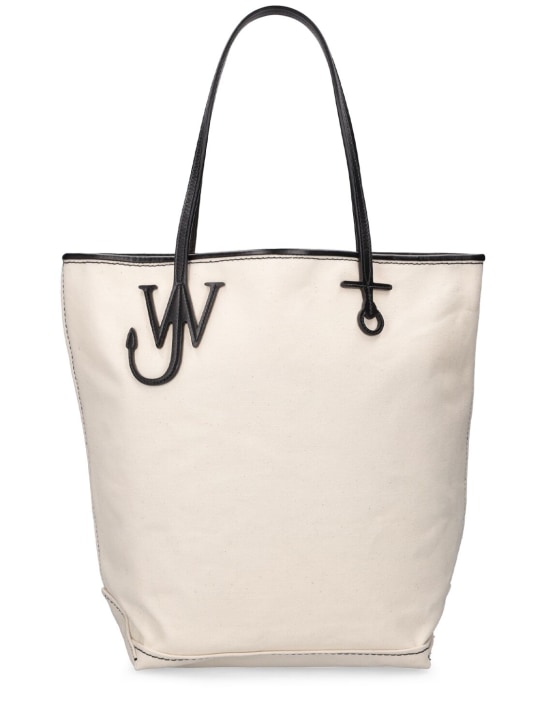 JW Anderson: Anchor logo cotton canvas tote bag - Beige/Black - men_0 | Luisa Via Roma
