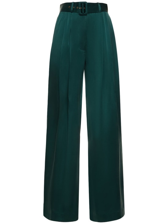 Zimmermann: Silk satin tuck pants - Yeşil - women_0 | Luisa Via Roma