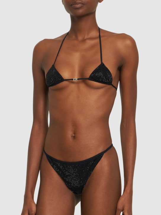 Dsquared2: Slip bikini in lycra con decorazioni - Nero - women_1 | Luisa Via Roma