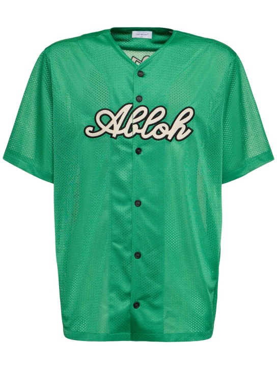 Off-White: Baseball tech mesh t-shirt - Green - men_0 | Luisa Via Roma