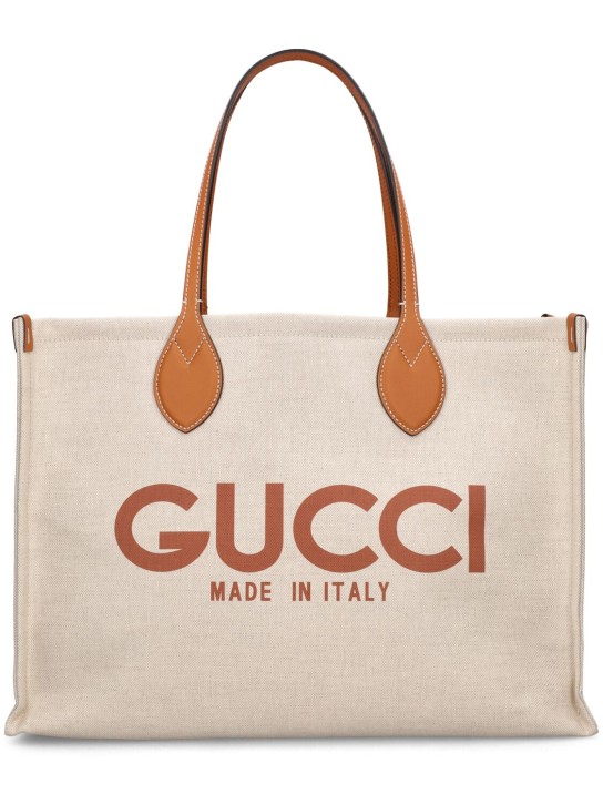 Gucci: Canvas tote bag w/ Gucci print - White/Brown - women_0 | Luisa Via Roma