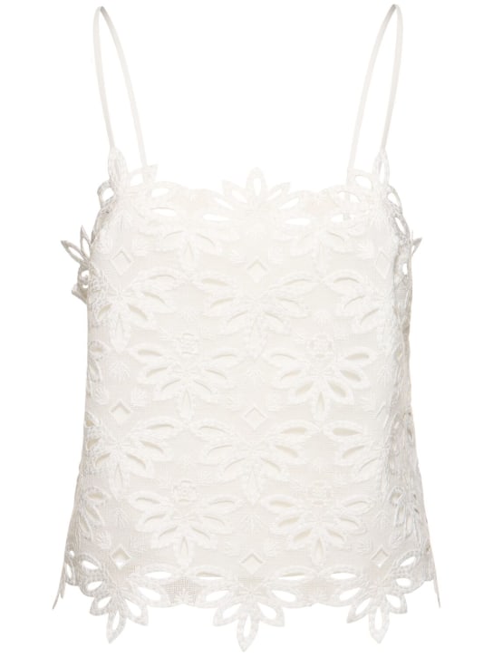 Ermanno Scervino: Embroidered cotton blend sleeveless top - Beyaz - women_0 | Luisa Via Roma