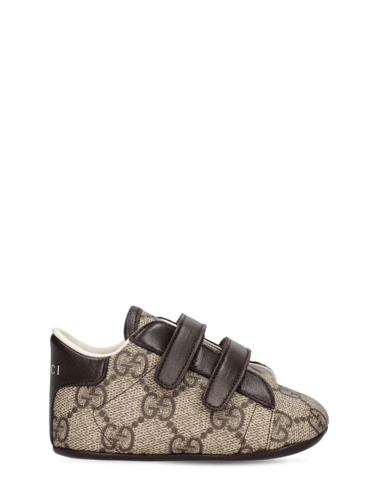 Gucci: Chaussures nouveau-né GG Supreme - Beige/Ébène - kids-girls_0 | Luisa Via Roma