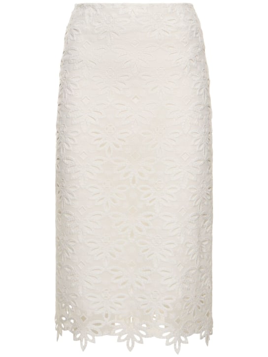 Ermanno Scervino: Embroidered cotton blend midi skirt - White - women_0 | Luisa Via Roma