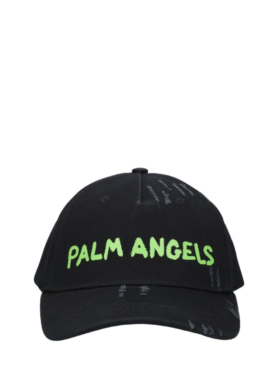 Palm Angels: Cappello baseball in cotone con logo - Nero/Verde - men_0 | Luisa Via Roma